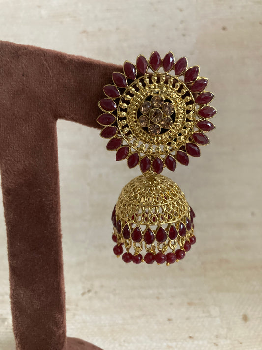 Priya Jhumka Earrings (ST848) (Maroon)