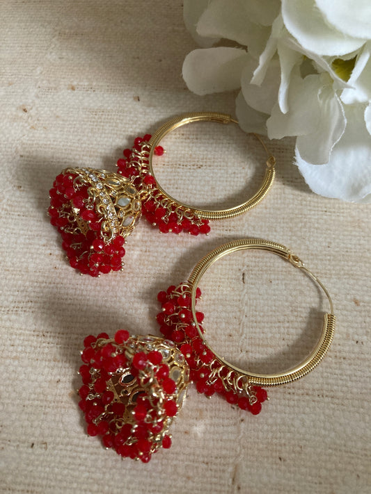 Sada Jhumka Earrings (ST851) (Red)