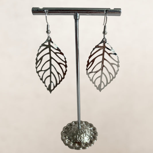 Delicate Statement Leaf Earrings (ST205) (Silver)