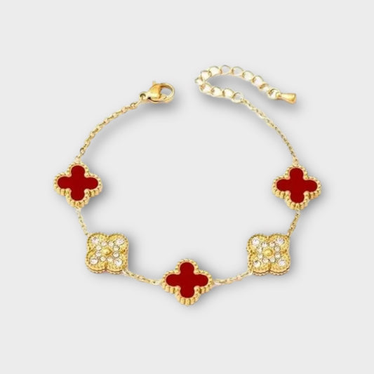 Christa 18K Gold Plated Clover Bracelet (ST838) (Red)
