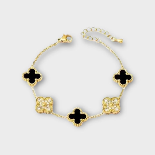 Christa 18K Gold Plated Clover Bracelet (ST838) (Black)