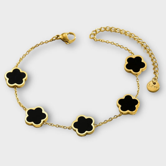 Gold Black Clover Bracelet