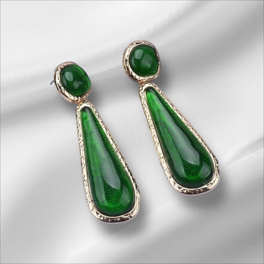 Geometric Resin Emerald Green Dangle Earrings (ST992)