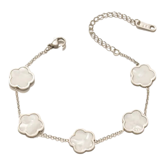 Silver Five Leaf Clover Bracelet (ST863)