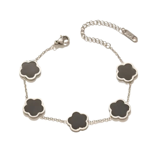 Five Leaf Clover Bracelet (ST863) (Silver Black)