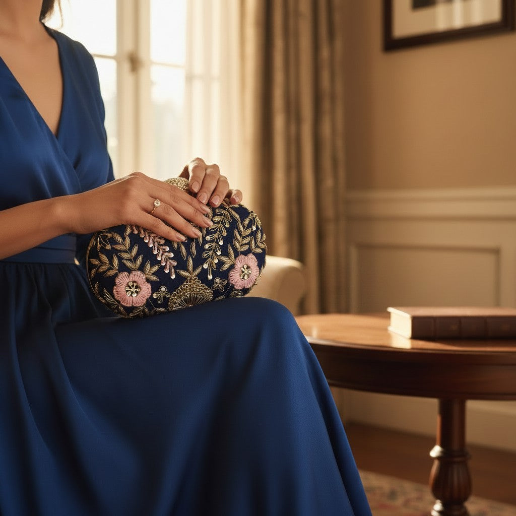 Valarie Oval Navy Clutch (ST1163)