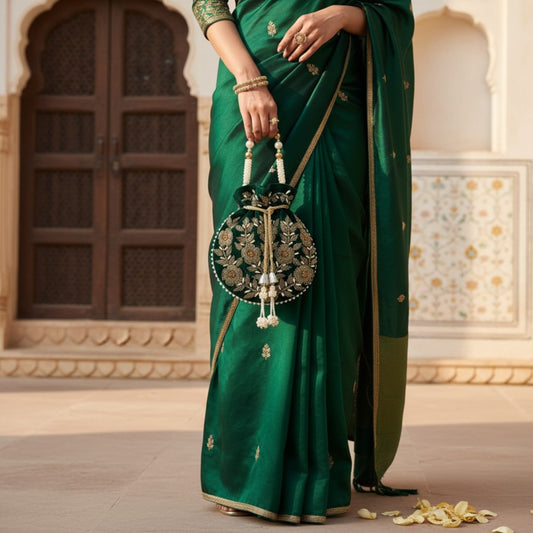 Maeva Emerald Green Velvet Potli Bag (ST1126)