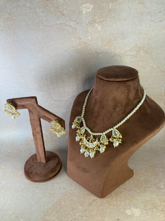 Alia 18K Gold Plated White Pearl Jewellery Set (ST723)