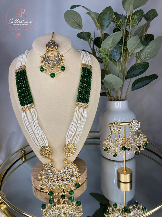 Rupi Kundan Beaded Long Necklace Set (ST100) Green