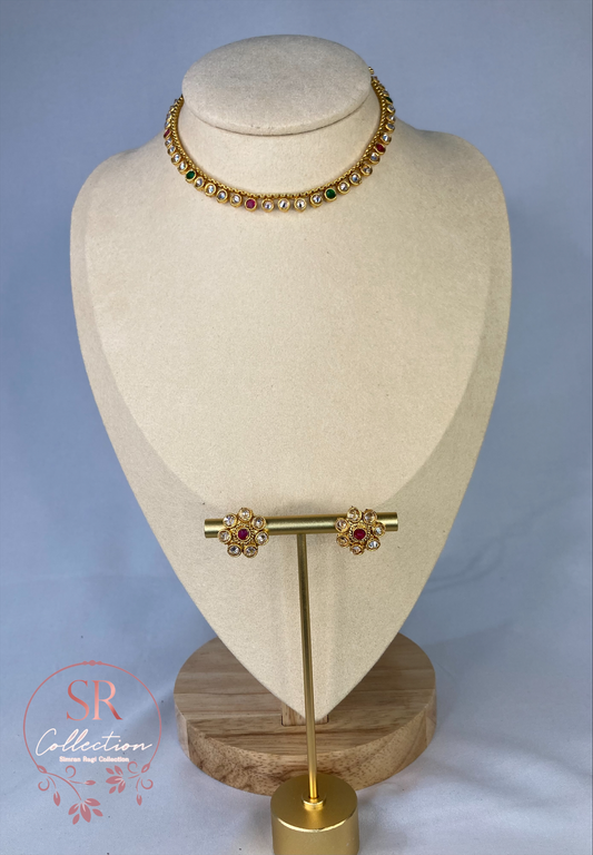 Sita Kundan Choker Set (ST104) (Emerald And Pink)