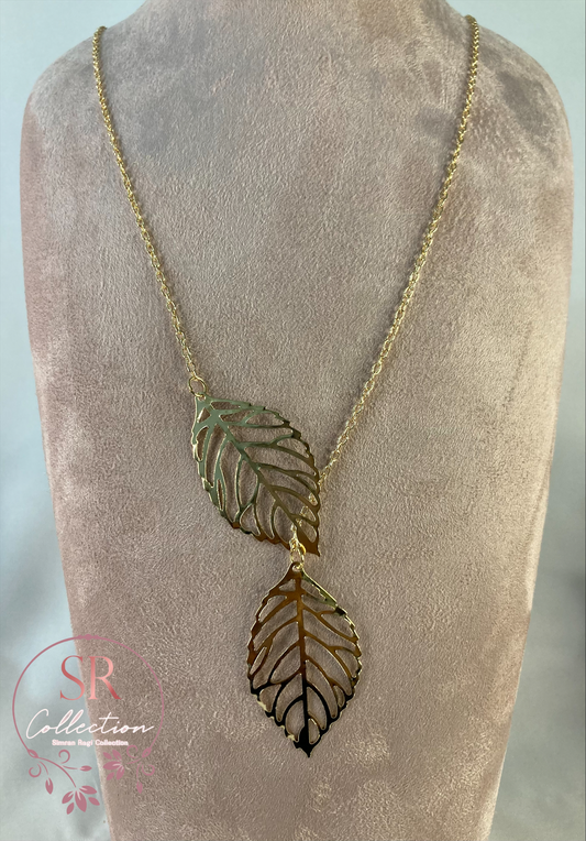 Double Hollow Leaf Necklace (ST234) Gold