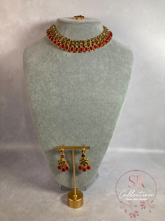 Shalina Gold Plated Kundan Choker Necklace Set (ST168) Antique And Pink