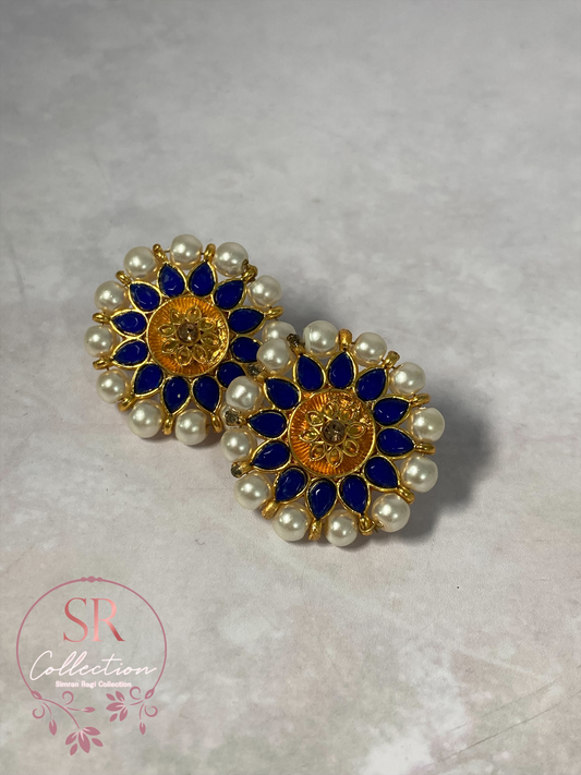 Riya Kundan And Meenakari Stud Earrings (ST232) (Navy)