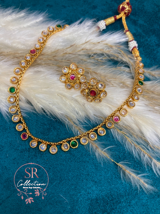 Sita Kundan Choker Set (ST104) (Emerald And Pink)