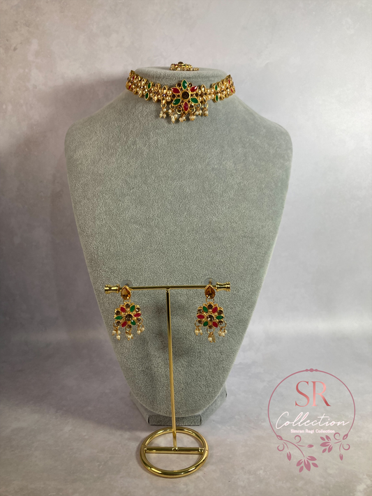 Arohi Gold Plated And Kundan Choker Set (ST170) Antique, Emerald And Pink