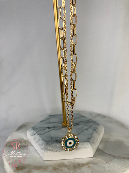 Round Evil Eye Layered Necklace (ST194)