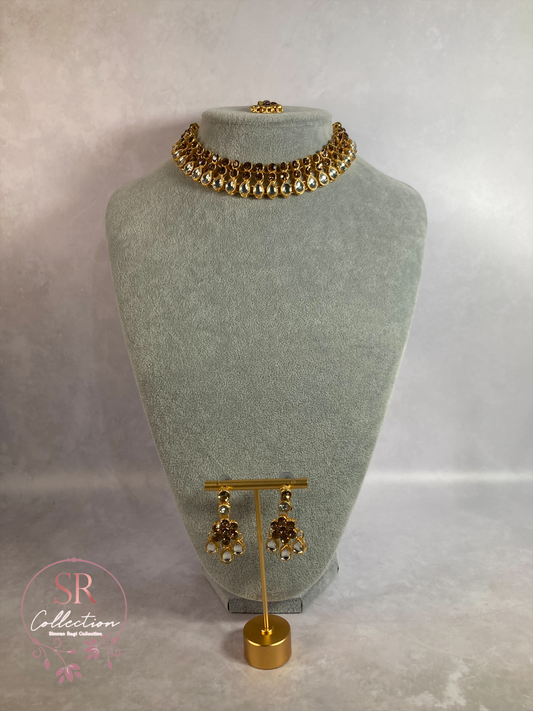 Shalina Gold Plated Kundan Choker Necklace Set (ST168) Antique And Silver
