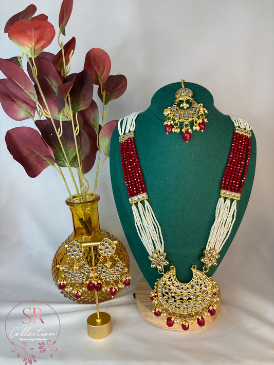 Rupi Kundan Beaded Long Necklace Set (ST100) Maroon