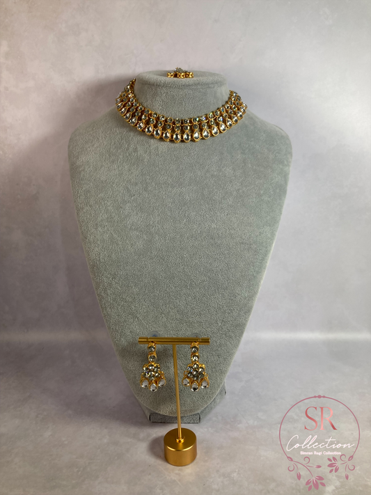 Shalina Gold Plated Kundan Choker Necklace Set (ST168) Silver