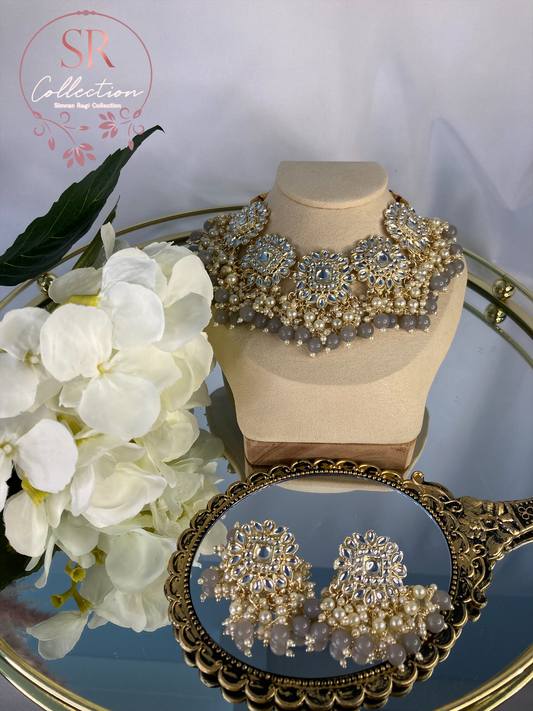 Sonia Kundan Choker Set (ST117) Grey