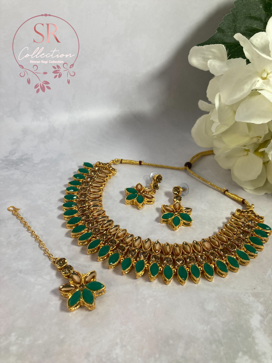 Chaya Gold Plated Kundan Choker Set (ST167) Emerald